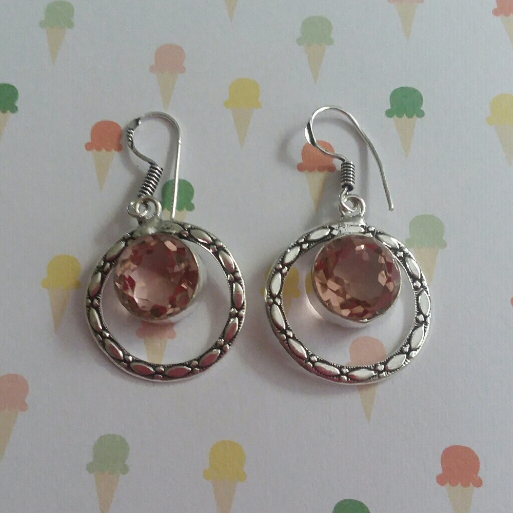 Sterling Silver leverback  Morganite earrings NWO